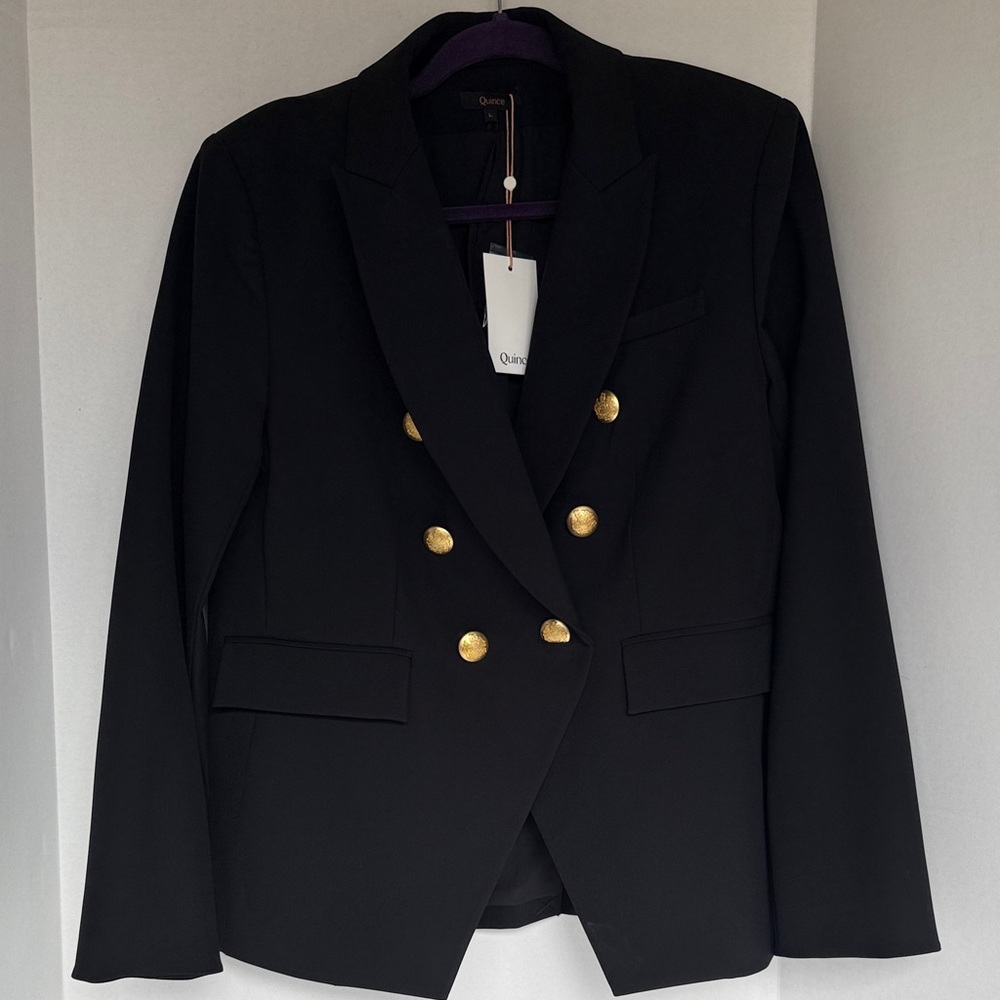 Quince Double Breasted Black blazer NWT